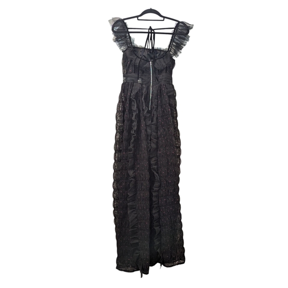 NWT For Love and Lemons Janelle Black Pink Polka Dot Tiered Ruffle Maxi Dress - Picture 10 of 14